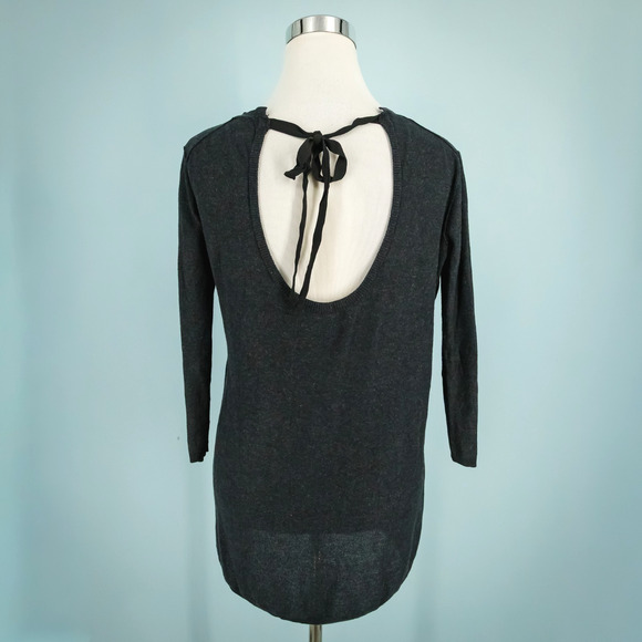 Babaton Aritzia Size XS Dark Gray Open Tie Back 3/4 Sleeve Silk Cashmere Sweater - Picture 2 of 6